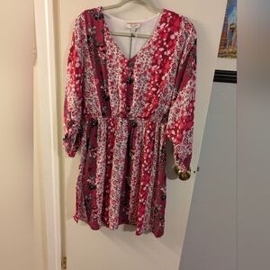 ANDREE BY UNIT Red and Pink Floral Dress